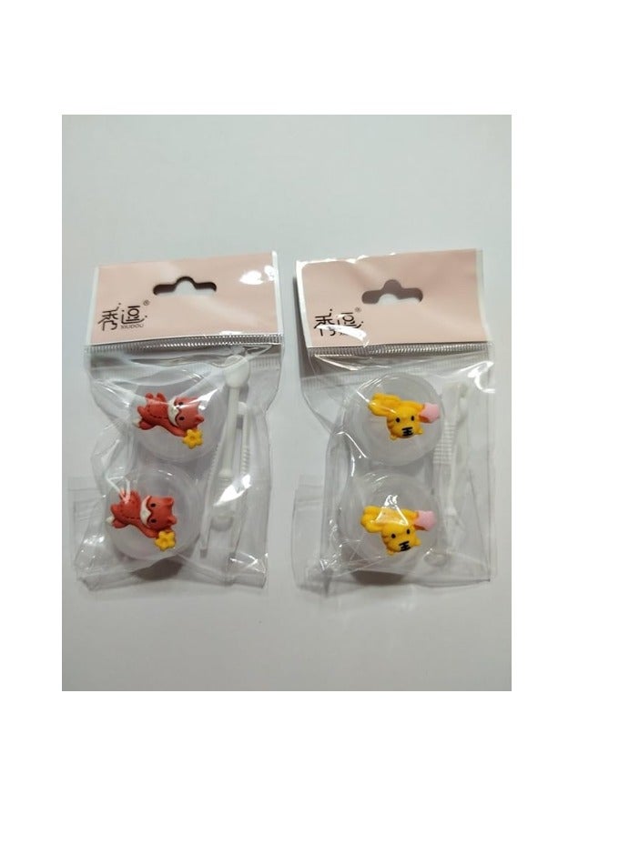 علبة حفظ العدسات اللاصقة بتصميم اشكال مجسمة ، علبة تخزين للعدسات اللاصقة مناسبة للسفر (لون عشوائي) ,قطعة واحدة - Image 2