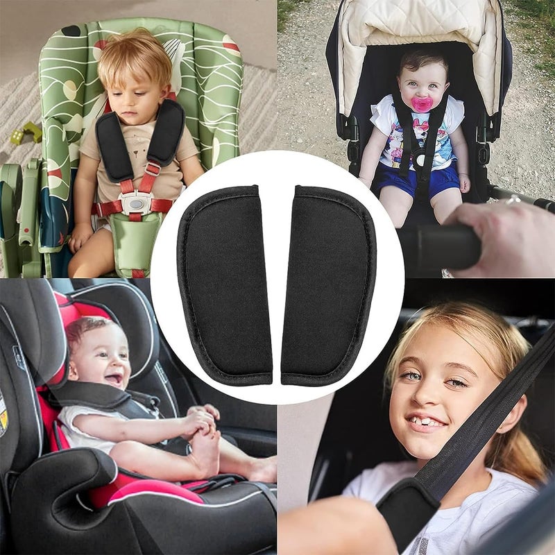 Hannea ® 3Pcs Baby Car Seat Belt Covers and Crotch Pad Set, Universal Adjustable Stroller Harness Strap Cushion for Newborn Infant and Kids, Pushchair Safety Seat Belt Protector - Image 4