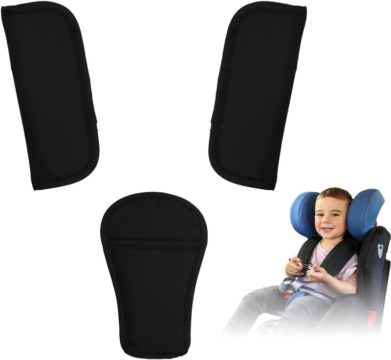 Hannea ® 3Pcs Baby Car Seat Belt Covers and Crotch Pad Set, Universal Adjustable Stroller Harness Strap Cushion for Newborn Infant and Kids, Pushchair Safety Seat Belt Protector - Image 1