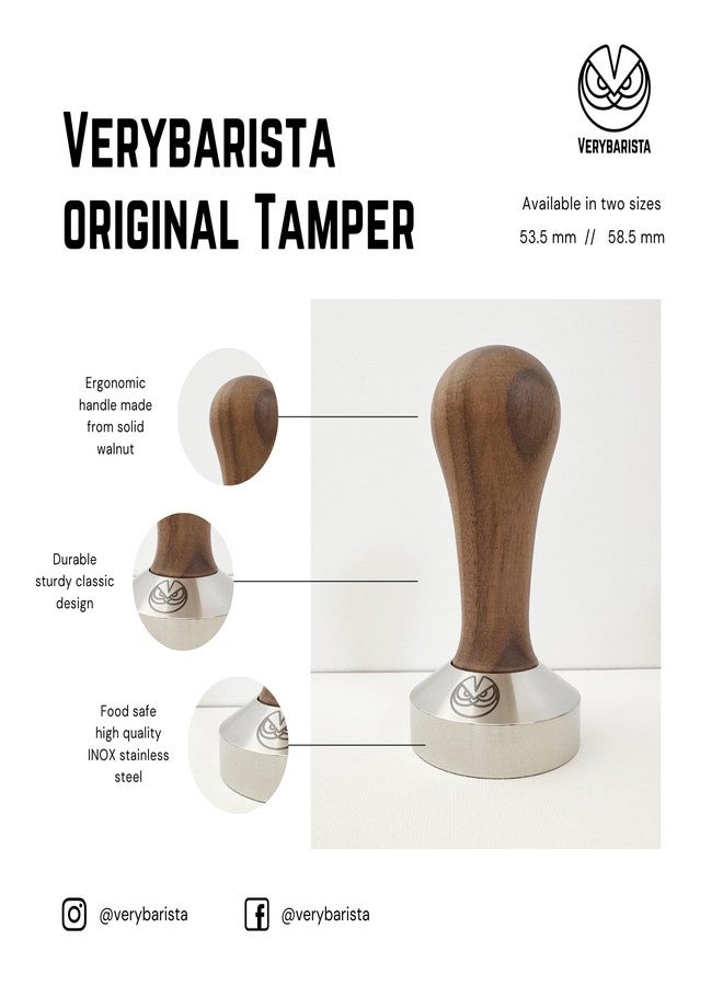 verybarista 53.35mm Tamper designed to fit 54mm IMS Precision baskets. Wood handle and Food - Safe Stainless Steel base. Made in Italy - Image 5