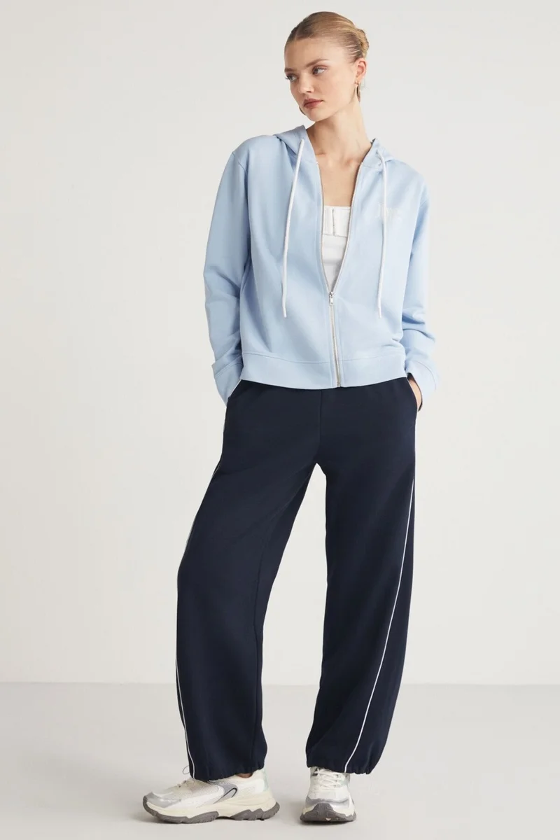 جريميلانج Aıtana Women's Relaxed Hooded Zippered Back Barcode Print Detail Light Blue Sweatshirt
