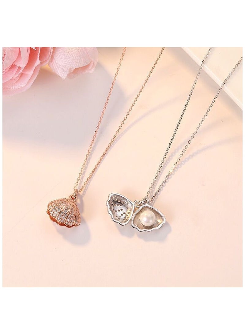 Pearl Shell Necklace Fan Shaped Pendant Necklace Collar Chain Simple And Versatile