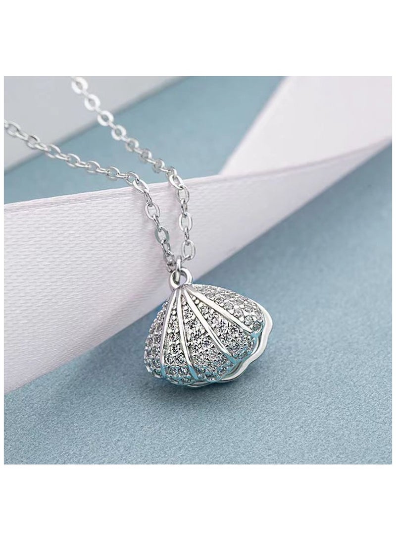 Pearl Shell Necklace Fan Shaped Pendant Necklace Collar Chain Simple And Versatile