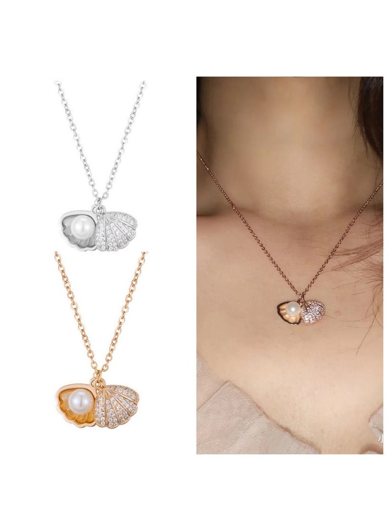 Pearl Shell Necklace Fan Shaped Pendant Necklace Collar Chain Simple And Versatile
