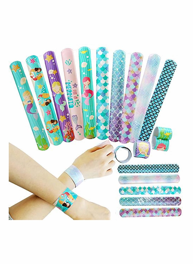 Excefore Little Mermaid Theme Party Slap Bracelets, 20 Pack Mermaid Birthday Decorations Princess Girls Party Gifts Kids Birthday Gifts for Teens Kids - Image 1