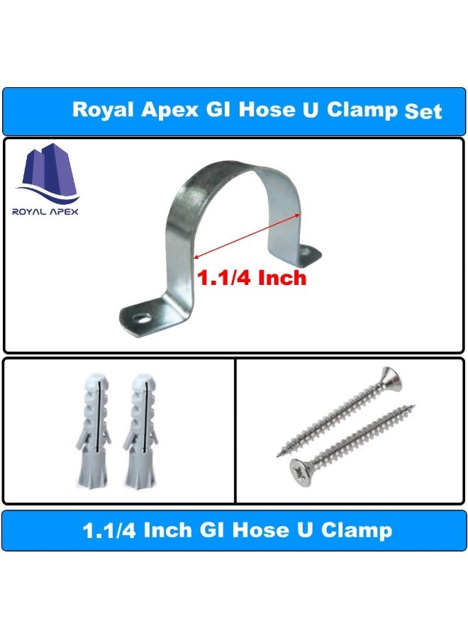 Royal Apex Galvanized Gi U Clamps Fastener Hanger Pipe Clamps Clip With Screw And Plug For Conduit Pipe Fixing Bracket And Support Water Pipe And Gas Pipe 10 Pcs 1.1/4 Inch  - Image 3