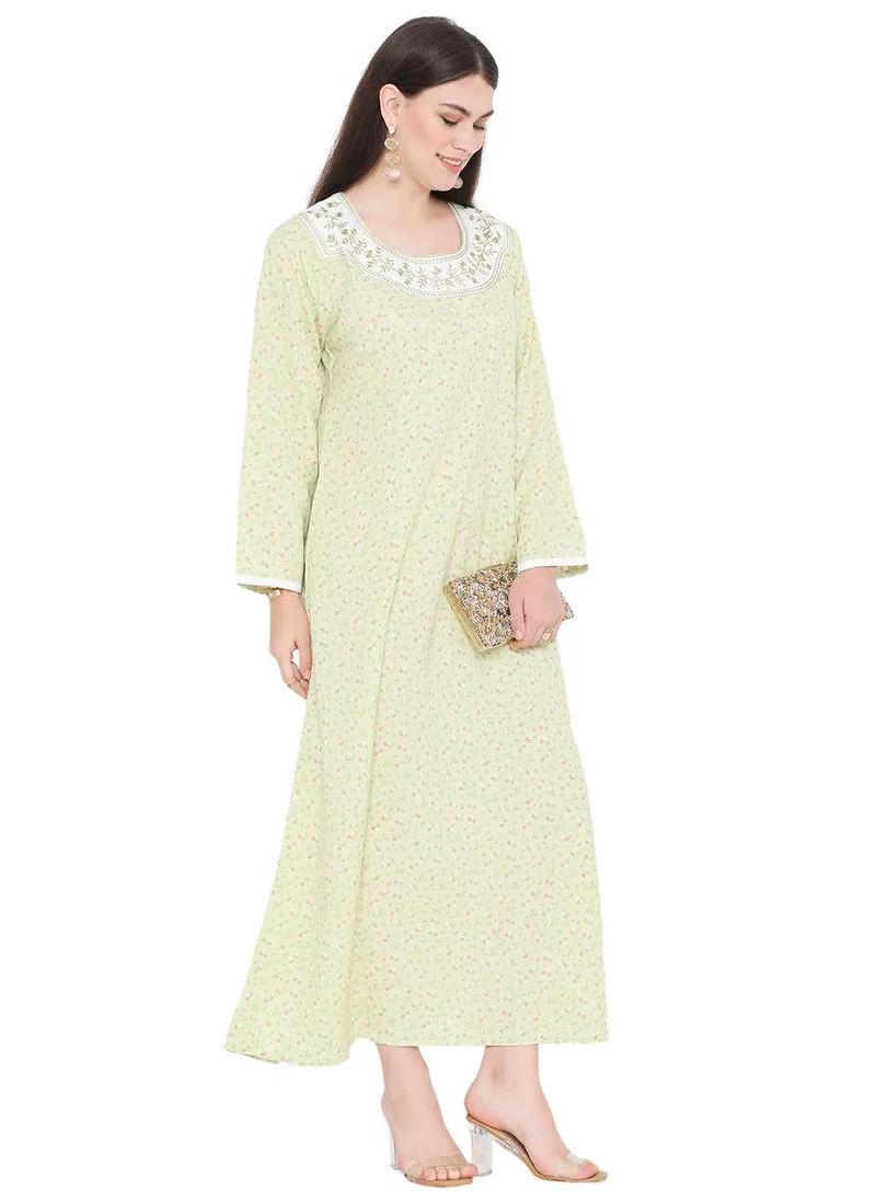 HANA & SARA SIMPLE FLOWER PRINTED WITH UNIQUE THREAD EMBROIDERY LONG ARABIC KAFTAN JALABIYA DRESS