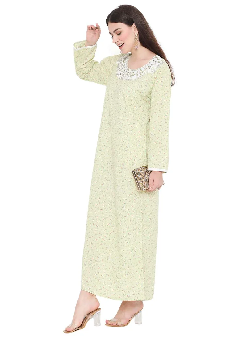 HANA & SARA SIMPLE FLOWER PRINTED WITH UNIQUE THREAD EMBROIDERY LONG ARABIC KAFTAN JALABIYA DRESS