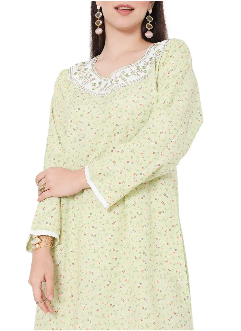 HANA & SARA SIMPLE FLOWER PRINTED WITH UNIQUE THREAD EMBROIDERY LONG ARABIC KAFTAN JALABIYA DRESS