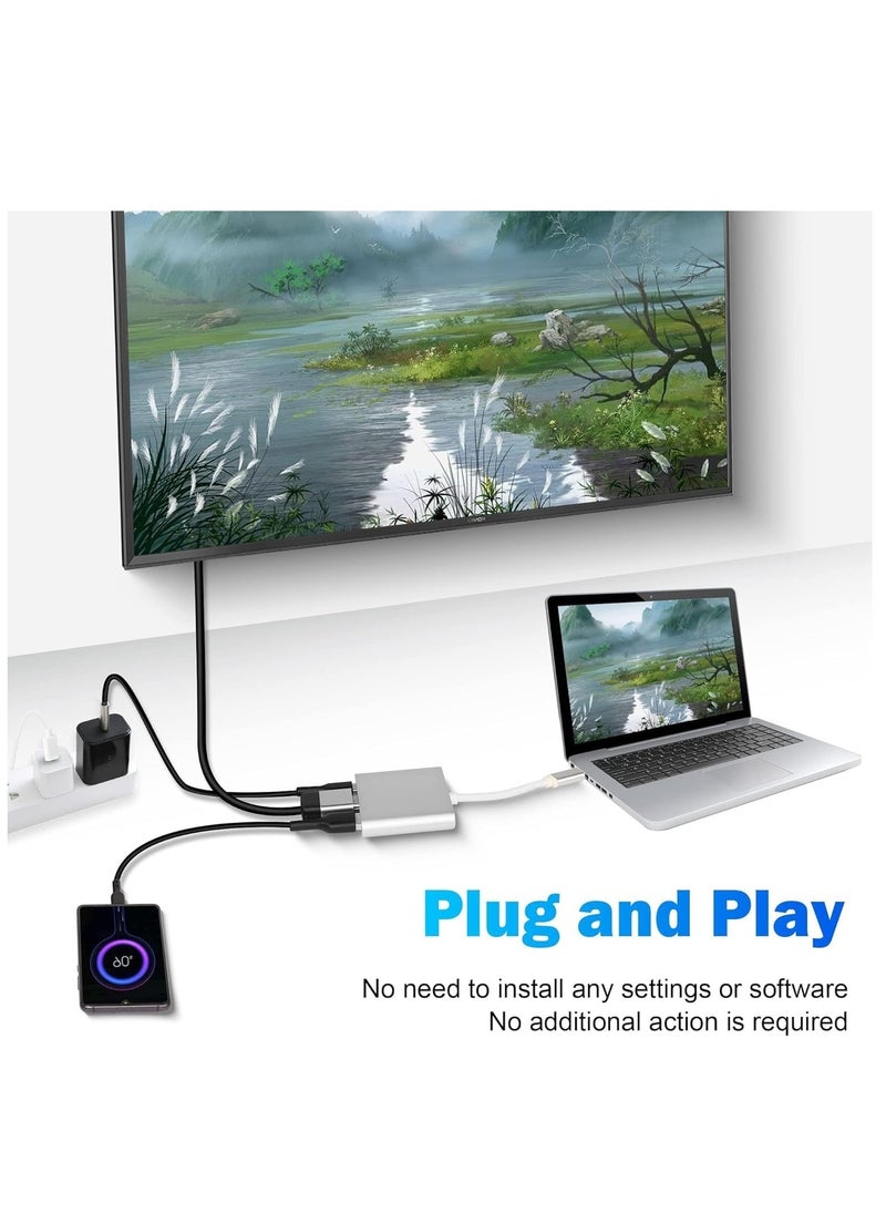 Generic Multiport Adapter HDMI to USB C 3 in 1 Cable Type to AV VGA Adapters 4K Digital DisplayPort TV Splitter - Screen Splitter by Nalacal Silver  - Image 2