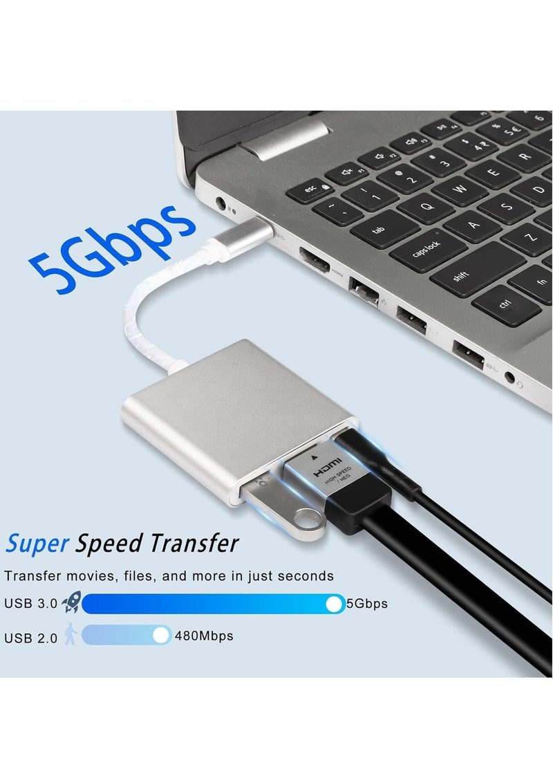 Generic Multiport Adapter HDMI to USB C 3 in 1 Cable Type to AV VGA Adapters 4K Digital DisplayPort TV Splitter - Screen Splitter by Nalacal Silver  - Image 3