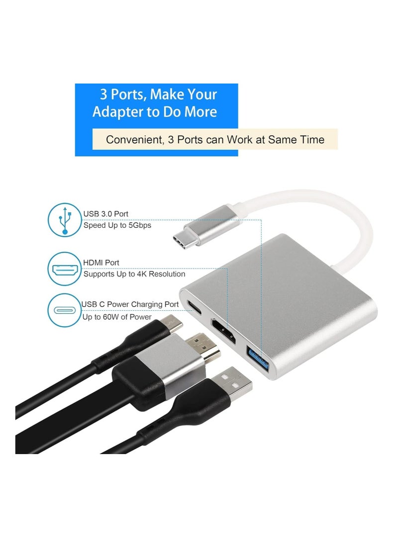 Generic Multiport Adapter HDMI to USB C 3 in 1 Cable Type to AV VGA Adapters 4K Digital DisplayPort TV Splitter - Screen Splitter by Nalacal Silver  - Image 5