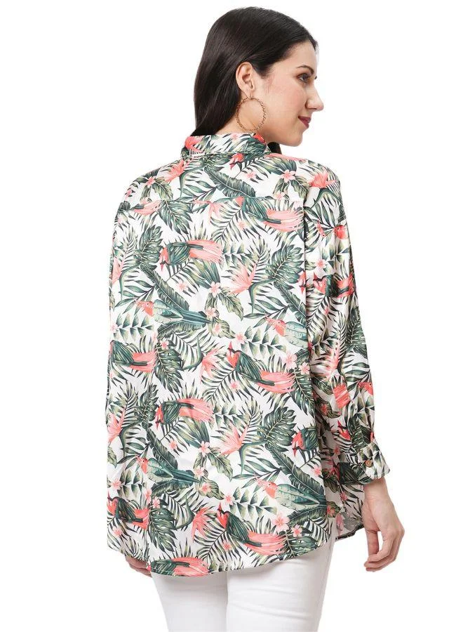 #Be Tropical Print Satin Shirt