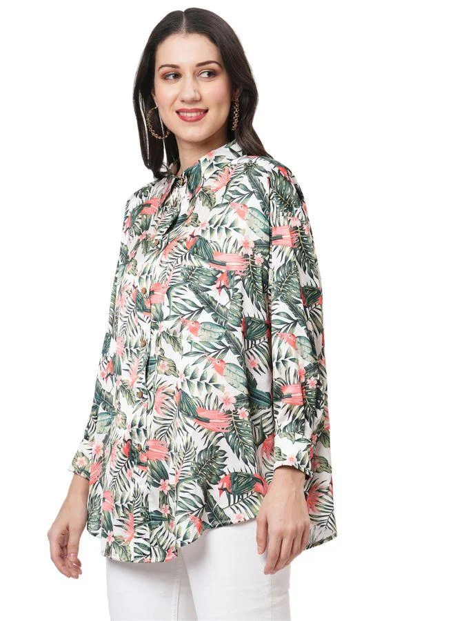 #Be Tropical Print Satin Shirt