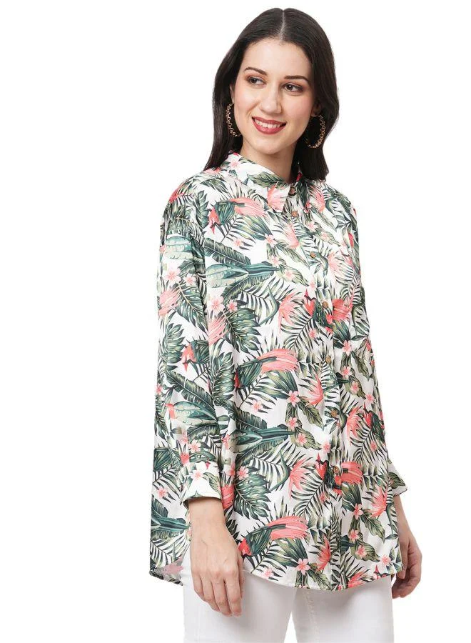 #بي قميص ساتان بطبعة استوائية