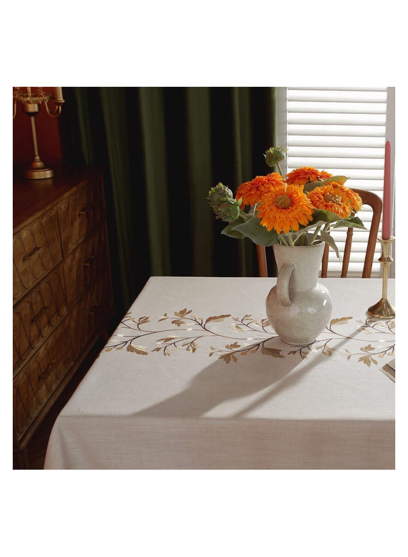 Y&D Cotton Linen Tablecloth for Dining Table Farmhouse Kitchen Rectangle Cloth Coffee Cover, Beige, Flower, 55×55 Inch  - Image 5