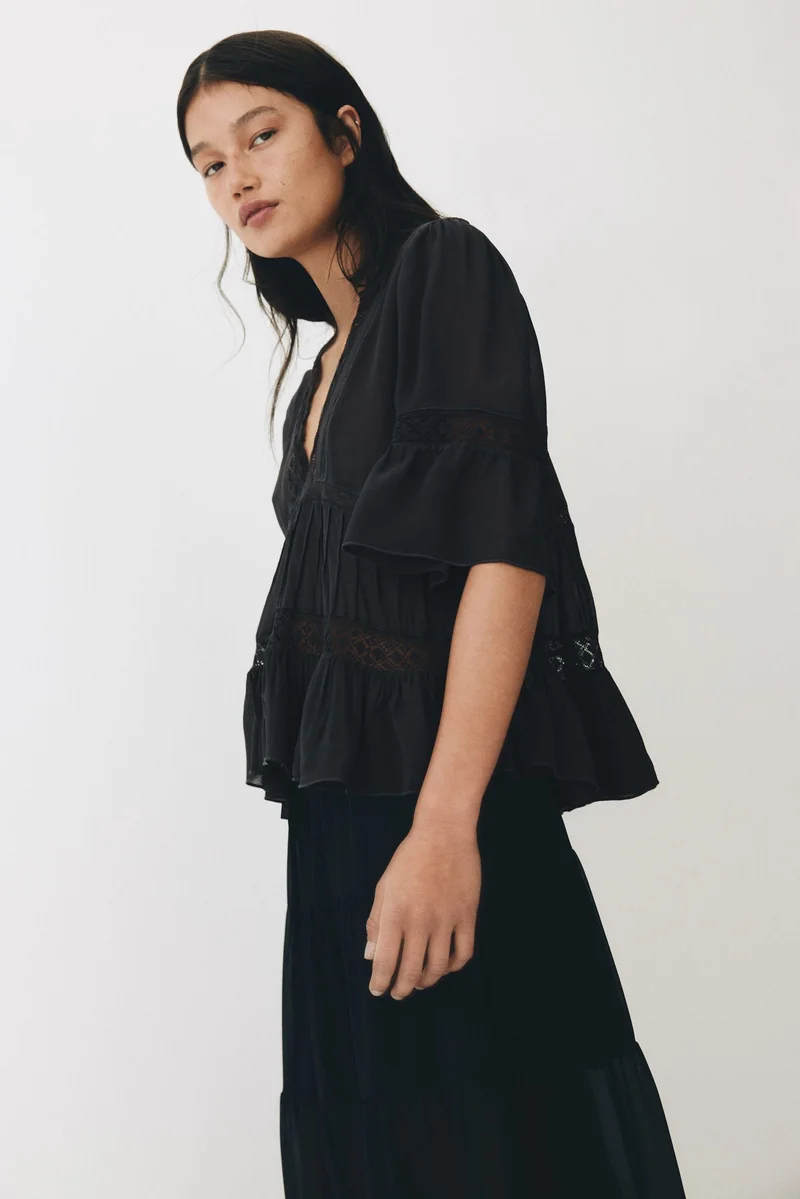 H&M Lace-detail viscose blouse