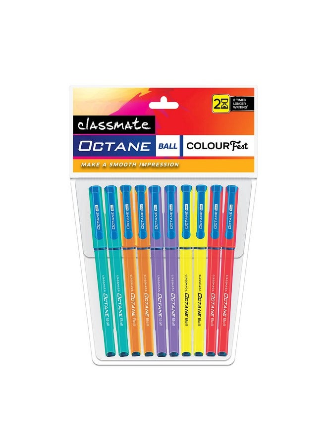 classmate Classmate Octane Colour Fest- Blue Ball Pens (Pack of 10) | Smooth & Fast Writing Ball Pens | Attractive Body Colours|Comfortable to Hold & Write|School & Office Stationery|Work from Home Essentials  - Image 1