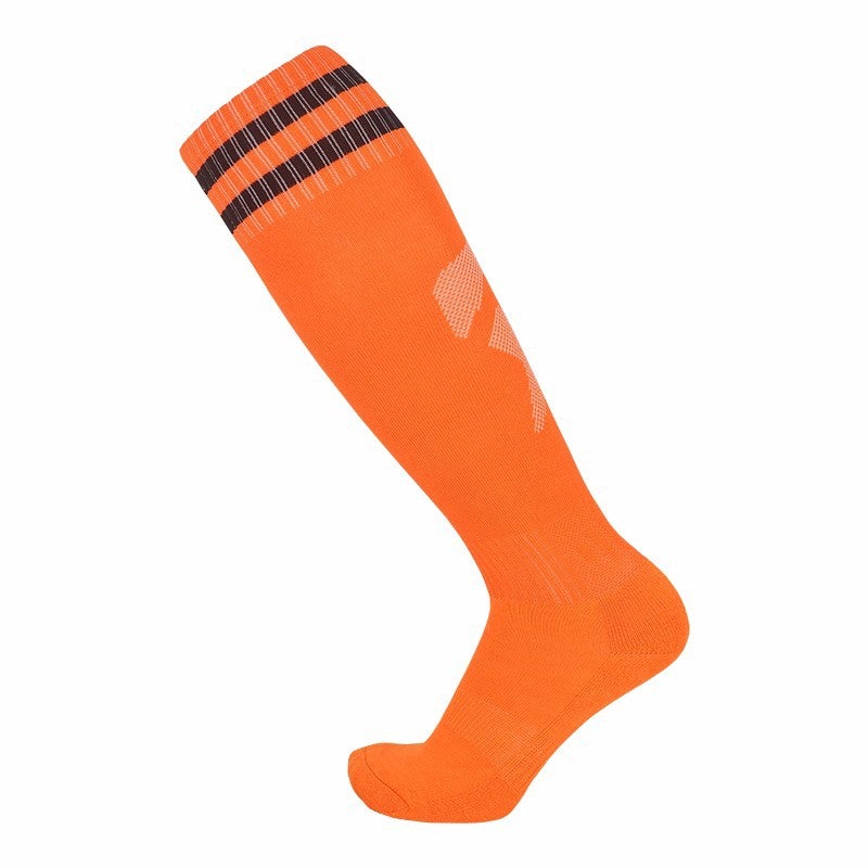 Football Socks Towel Bottom Plain Adult Children Universal High Barrel Sports Stockings Student Socks Over the Knee Adult Orange