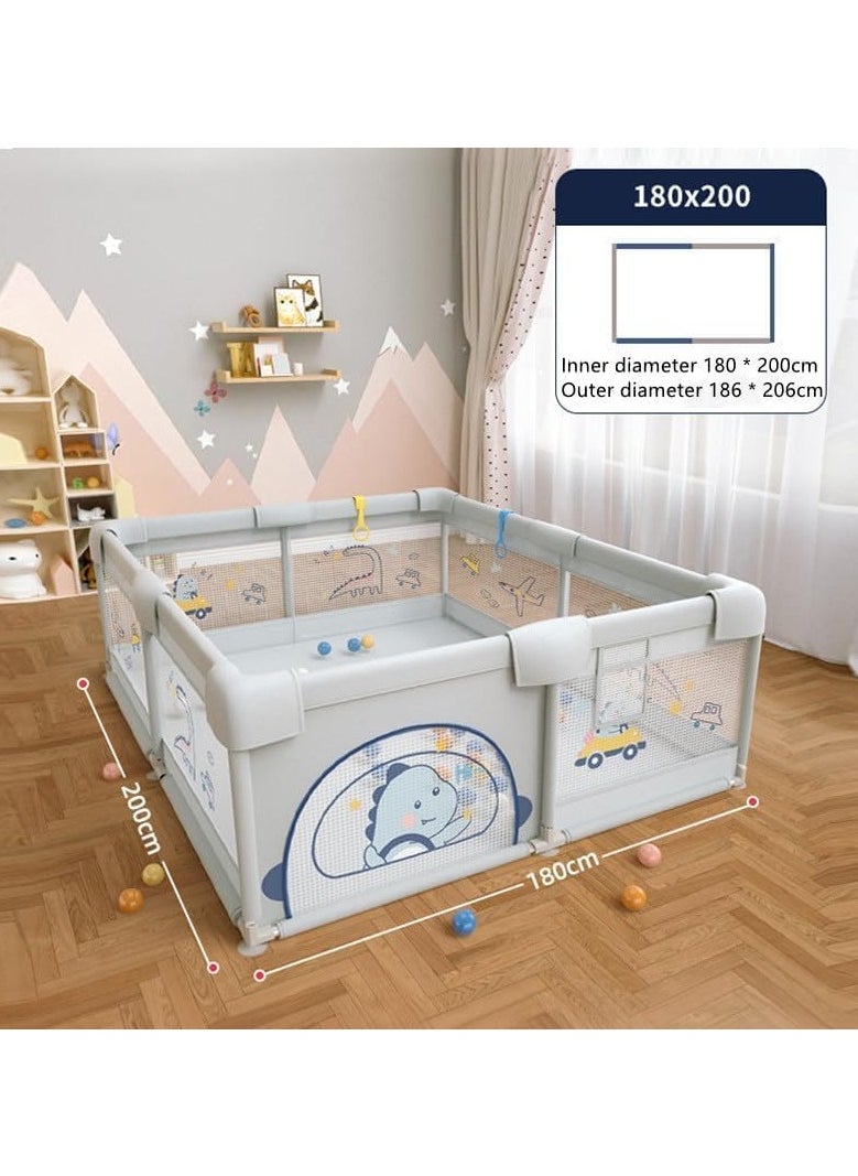 YQbest Baby Playpen,Protective Fence,Home Children's Mesh Toddler Fence,Baby Crawling Mat,Infant Indoor And Outdoor Kids Activity Center,Fun Activities,180 * 200CM (Gray dinosaur)  With Ocean Balls,  - Image 2