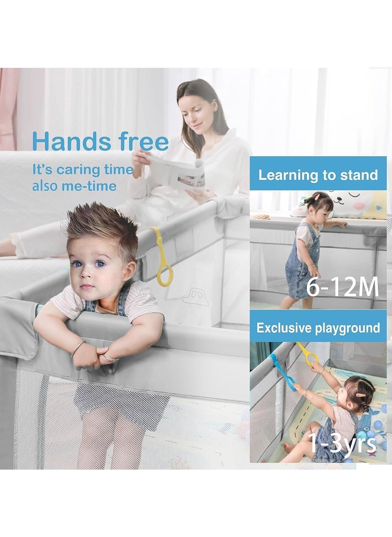 YQbest Baby Playpen,Protective Fence,Home Children's Mesh Toddler Fence,Baby Crawling Mat,Infant Indoor And Outdoor Kids Activity Center,Fun Activities,180 * 200CM (Gray dinosaur)  With Ocean Balls,  - Image 5