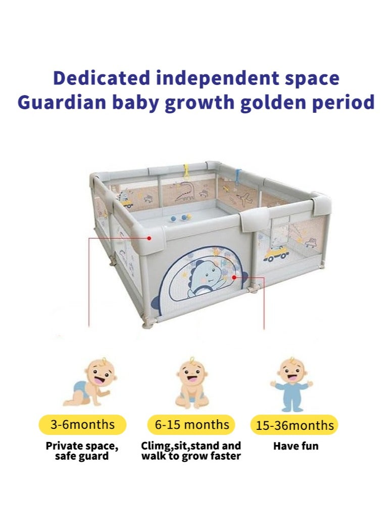YQbest Baby Playpen,Protective Fence,Home Children's Mesh Toddler Fence,Baby Crawling Mat,Infant Indoor And Outdoor Kids Activity Center,Fun Activities,180 * 200CM (Gray dinosaur)  With Ocean Balls,  - Image 3