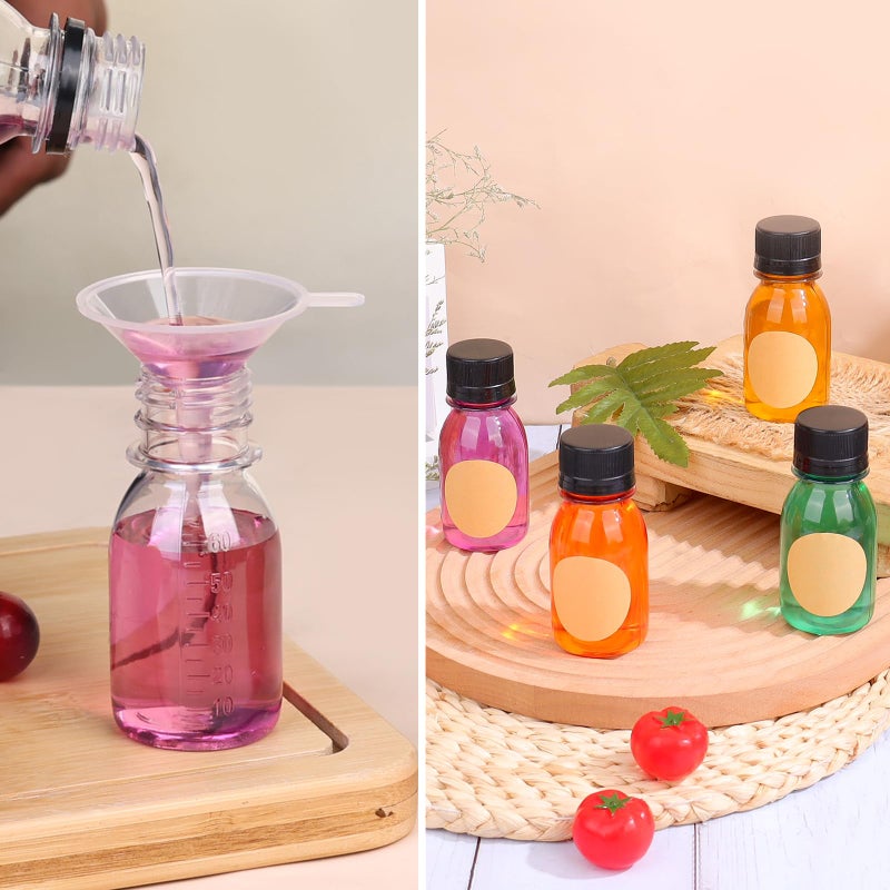 Barafat 42 Pcs 2oz Plastic Bottles for Liquids, Mini Jars with Lids juice shot bottles with caps with Scale and Labels for Juice Ginger Sauce Bulk Portable Travel - Image 5