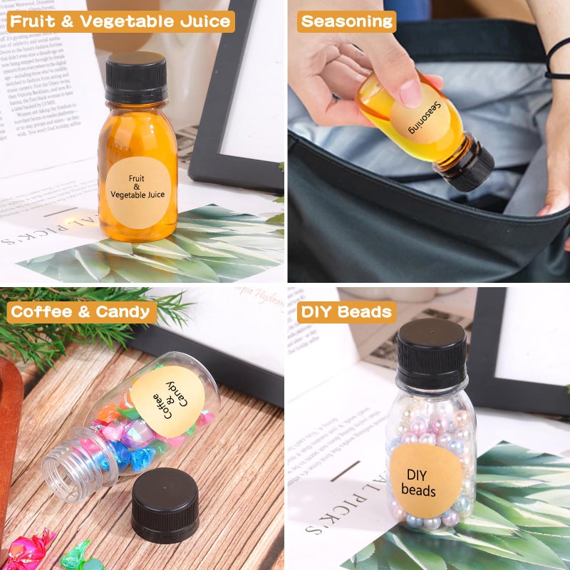 Barafat 42 Pcs 2oz Plastic Bottles for Liquids, Mini Jars with Lids juice shot bottles with caps with Scale and Labels for Juice Ginger Sauce Bulk Portable Travel - Image 3