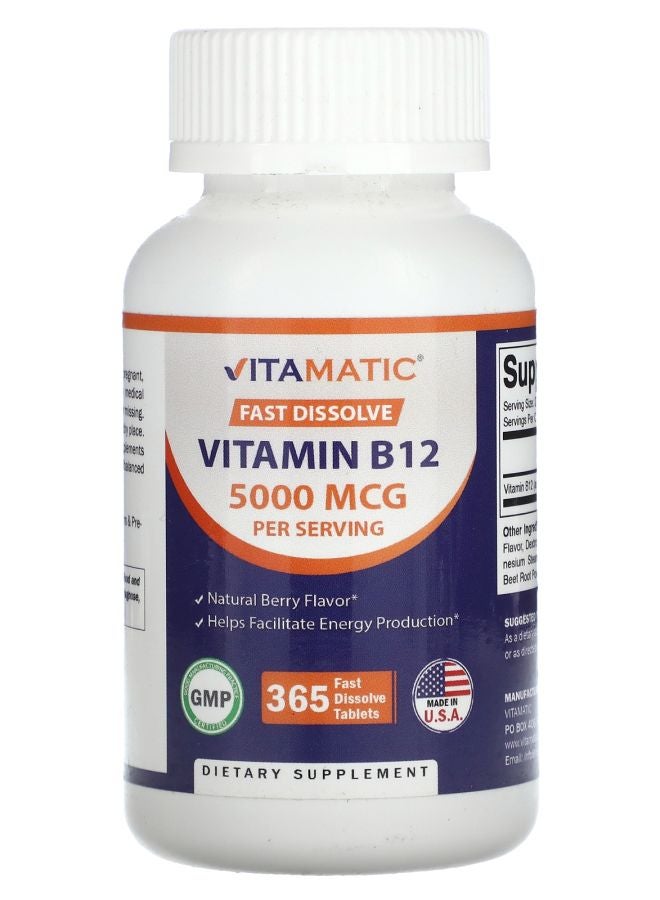 Vitamatic Vitamin B12 Natural Berry 5000 mcg 365 Fast Dissolve Tablets (2500 mcg per Tablet)