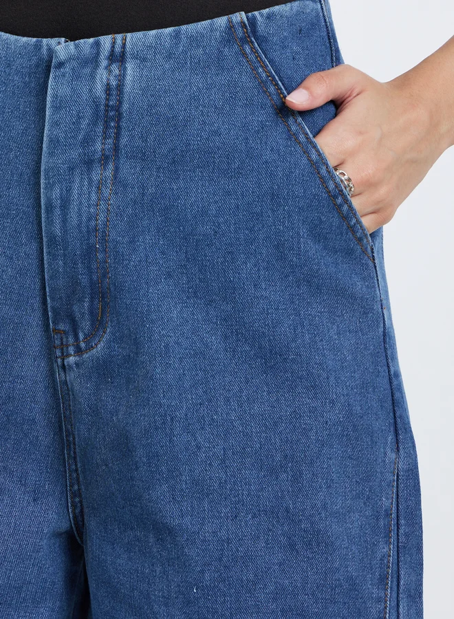 Styli Medium Blue High Rise Wide Leg Jeans for Women | Best Price UAE