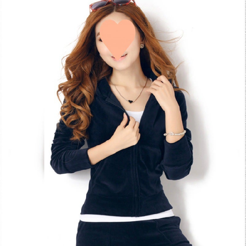 Generic Explosive Velvet Sports Leisure suit Womens Temperament Slimming Yoga Clothes Running Two-piece suit Navy blue  - Image 1