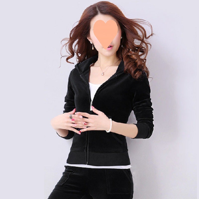 Generic Explosive Velvet Sports Leisure suit Womens Temperament Slimming Yoga Clothes Running Two-piece suit Navy blue  - Image 5