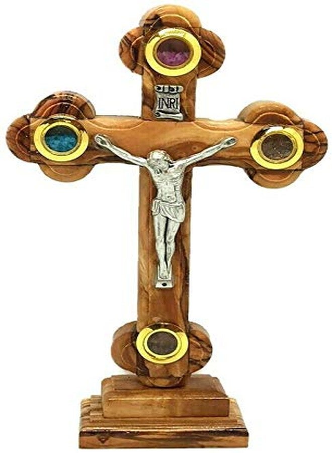 Hand Made authentic Olive Wood Stand Cross with Holy Incense Soil Hand Made in The Holy Land Bethlehem Crucifix Jesus Jerusalem Carved Name - Image 1