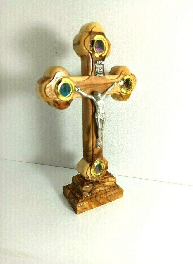 Hand Made authentic Olive Wood Stand Cross with Holy Incense Soil Hand Made in The Holy Land Bethlehem Crucifix Jesus Jerusalem Carved Name - Image 2