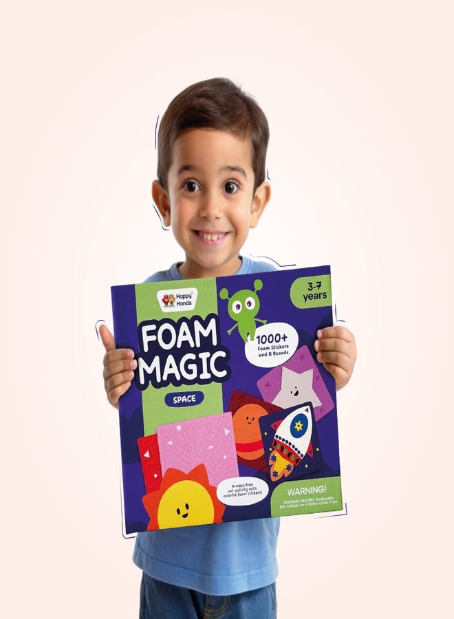 HappyHands Happy Hands Art & Craft Activity - Foam Magic - Space, Mess Free DIY Foam Sticker Art for Kids, Craft Kits, Gifts for Ages 3, 4, 5, 6, 7, Travel Toy - Multicolor - Image 4