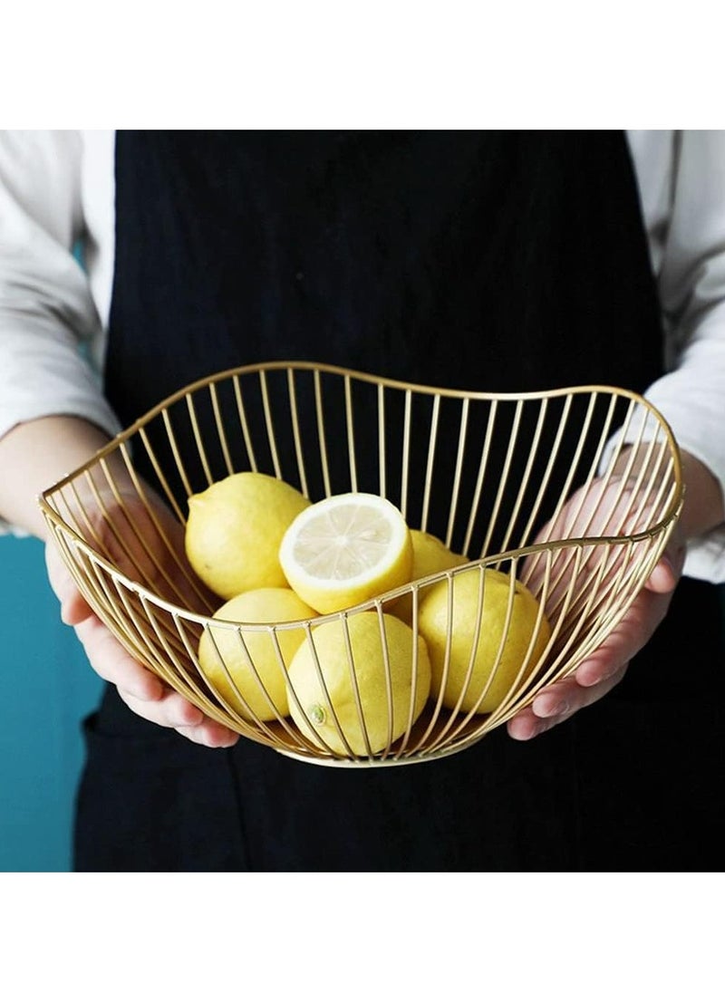 Oasisgalore Large Gold Metal Wavy Fruit & Vegetable Bowl for Kitchen Counter  - Image 2