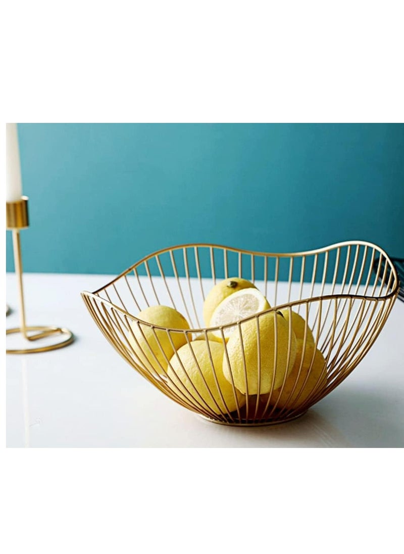 Oasisgalore Large Gold Metal Wavy Fruit & Vegetable Bowl for Kitchen Counter  - Image 4