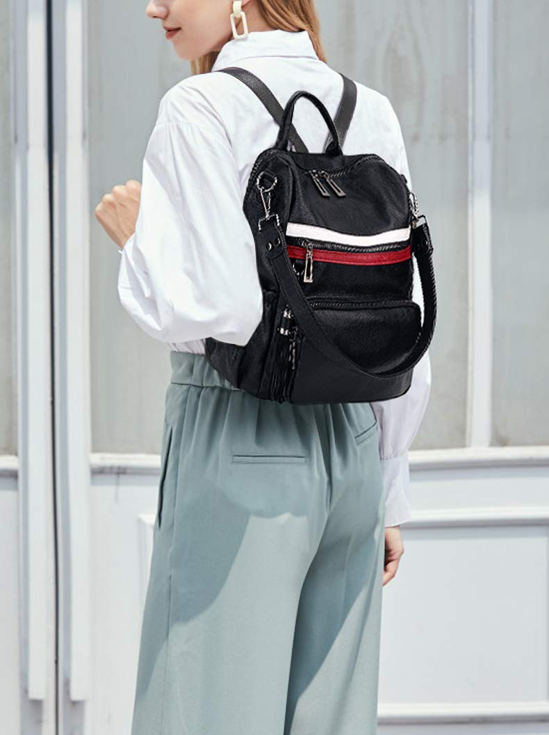 UTO Women Backpack Purse Leather Vegan Ladies Fashion Designer Rucksack Convertible Travel Shoulder Bag with Tassel - Image 2