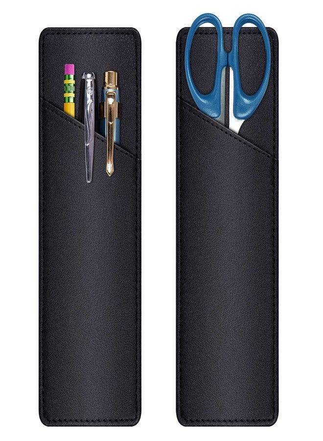 Wisdompro Magnetic Pen Holder, 2 Pack PU Leather Pencil Holder for Refrigerator, Fridge or Other Metal Surfaces - Black - Image 1