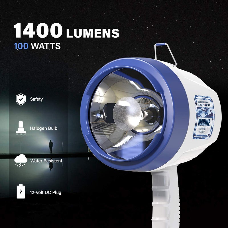 GOODSMANN Marine Spotlight Corded Handheld Corded Spot Lights for Boats 12 Volt DC Glare-Free Halogen Spotlight 9924-H202-01 - Image 2