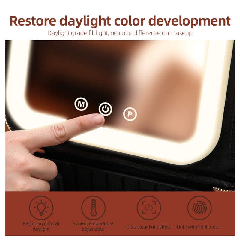 Travel Makeup Train Case with Mirror LED Light Adjustable Brightness Large Capacity Cosmetic Bag Organizer Portable Storage Adjustable Dividers for Cosmetics Makeup Brushes Toiletry Jewelry - Image 4
