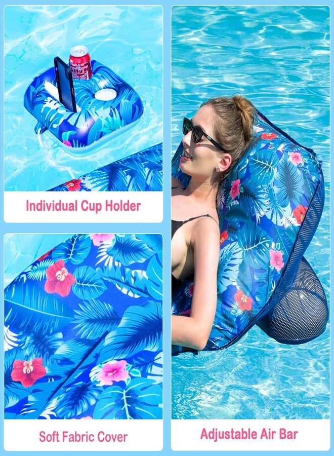 FindUWill Inflatable Pool Float Lounger - Fabric Pool Float with Cup Holder, Backrest, Swimming Water Floaties Pool Raft for Adults (Tropical Blue) - Image 3