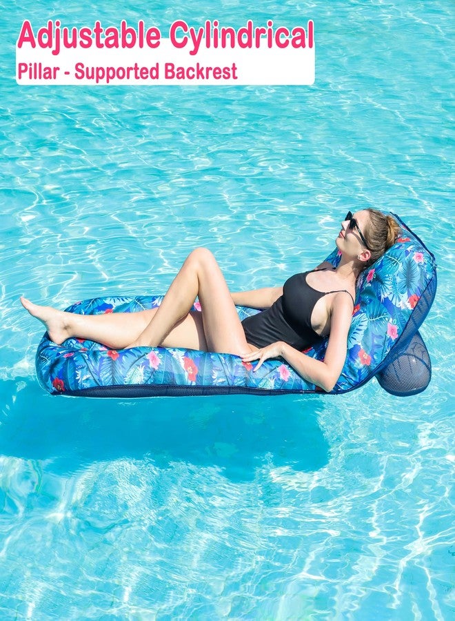 FindUWill Inflatable Pool Float Lounger - Fabric Pool Float with Cup Holder, Backrest, Swimming Water Floaties Pool Raft for Adults (Tropical Blue) - Image 4