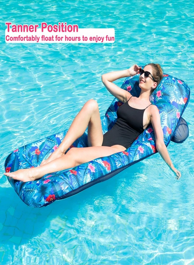 FindUWill Inflatable Pool Float Lounger - Fabric Pool Float with Cup Holder, Backrest, Swimming Water Floaties Pool Raft for Adults (Tropical Blue) - Image 5