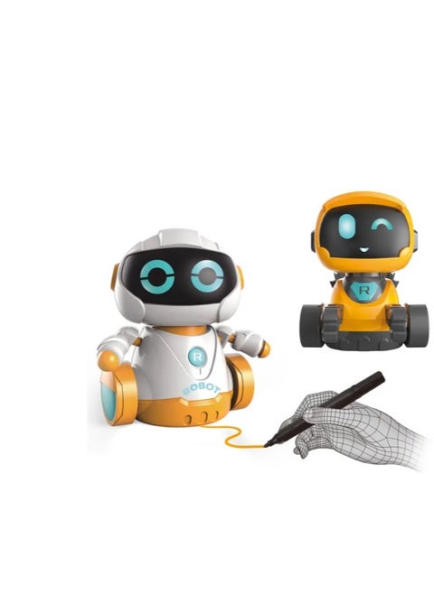 2 Pcs Line Following Robots with LED Lights and Sound Effects Line Tracing Interactive Toy for Kids, 2 Marker Pen and Map Included