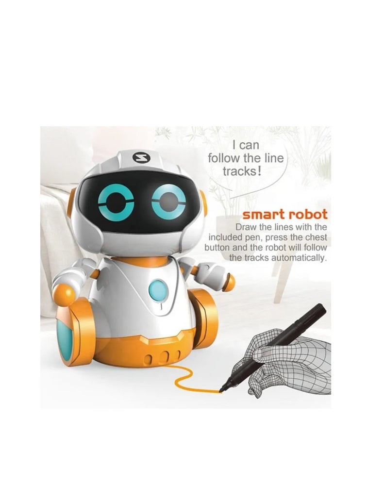 null - 2 Pcs Line Following Robots with LED Lights and Sound Effects Line Tracing Interactive Toy for Kids, 2 Marker Pen and Map Included - Image 1