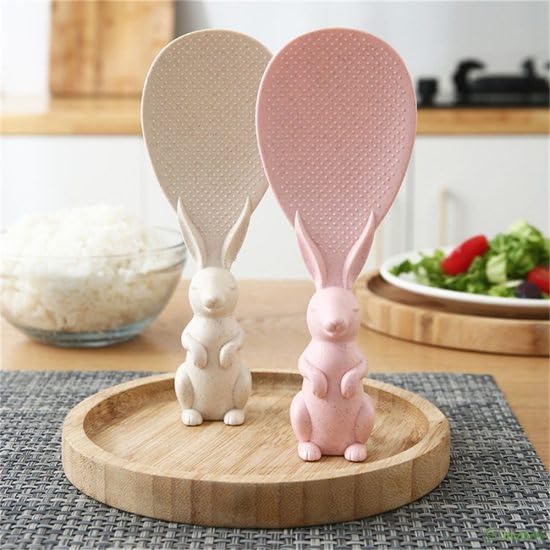 ONISHOMES Rabbit Standing Rice Spoon Non-Stick Rice Serving Rice Spatula Vertical Kitchen Serving Spoon Kitchen Rice Cooking Tableware (Pack of 2) - Image 2