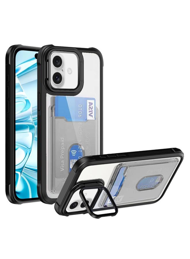 S-TOP Case For iPhone 16 Card Bag Holder Acrylic Hybrid TPU Phone Case - Image 1