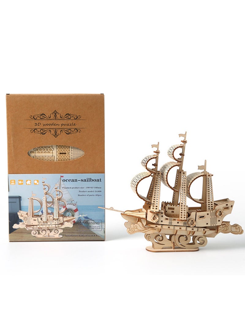 Children's Educational Assembly Toys Wooden 3D Puzzle(Handmade Wooden Ocean Sailboat) - Image 1
