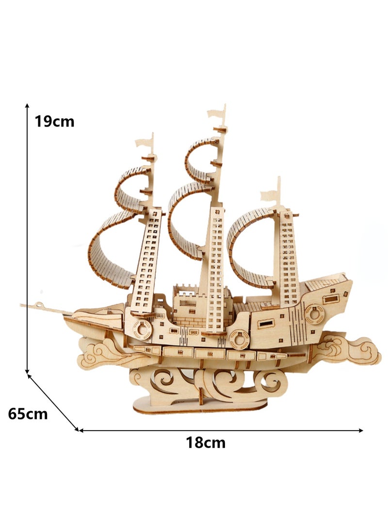 Children's Educational Assembly Toys Wooden 3D Puzzle(Handmade Wooden Ocean Sailboat) - Image 2